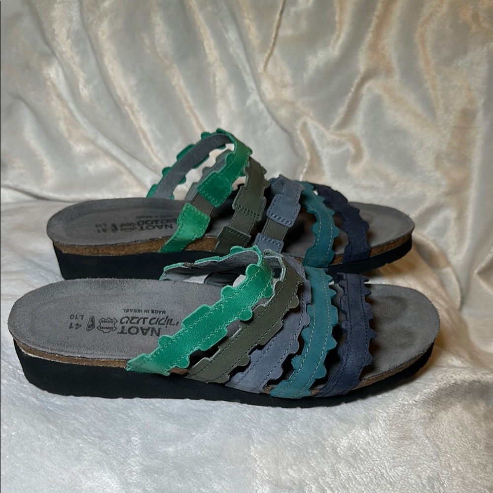 Naot Adina Cork Wedge Women's Slide Sandals EU 41 US 10 Blue Green